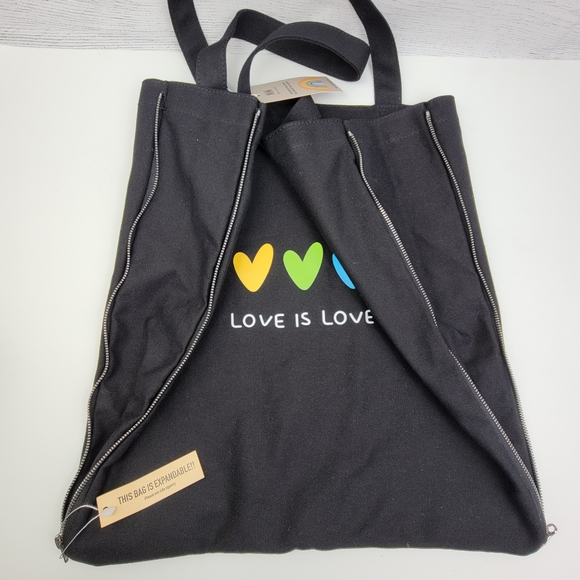 Most Wanted USA Pride Black Cotton Canvas Love is Love Tote Bag - Picture 14 of 16